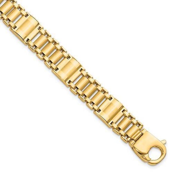 14k Satin and Polished Men's Link Bracelet - Picture 2 of 5